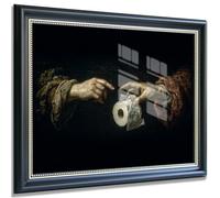 Funny Bathroom Wall Art Canvas Print, Vintage Style Hands Reaching Toilet Paper, Gothic Renaissance Aesthetic Poster Wall Decor for Restroom 40x50cm Black Frame