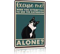 Funny Bathroom Wall Art, Cat Wall Decor Metal Tin Sign, Cats Walls Art Print Humorous Cat Bathrooms Decor Poster for Toilet-Were You Attempting To Use The Bathroom Alone