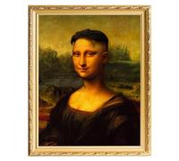 Funny Bathroom Wall Art Classical Mona Lisa Painting Canvas Vintage Whimsical Humor Amusing Pictures Poster Print Framed For Toilet Decoration(A)