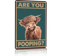 Funny Bathroom Wall Art Decor,Vintage Are You Pooping Funny Tin Sign for Bathroom Toilet Wall Decor 8 X 12 Inch (Highland Cow)