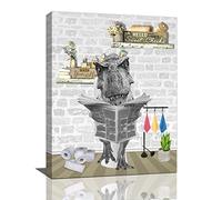 Funny Bathroom Wall Art Dinosaur on Toilet Bathroom Pictures for Wall Animal Dino Bathroom Decor Canvas Print Framed Painting Artwork Bathroom Deocration Signs Ready to Hang 12x16 in