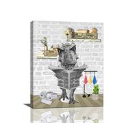 Funny Bathroom Wall Art Dinosaur on Toilet Pictures for Wall Animal Dino Bathroom Decor Canvas Print Framed Painting Artwork Bathroom Deocration Ready to Hang 16x20 in