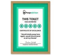 Funny Bathroom Wall Art Five Stars Poop Advisor Toilet Sign Bathroom Decor Artwork Framed Wall Art Print A4 Artery8 Light Oak One Size