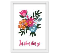 Funny Bathroom Wall Art Floral Let That Shit Go Toilet Sign Bathroom Yoga Room Decor Artwork Framed Wall Art Print A4
