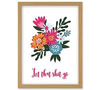 Funny Bathroom Wall Art Floral Let That Shit Go Toilet Sign Bathroom Yoga Room Decor Artwork Framed Wall Art Print A4