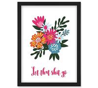 Funny Bathroom Wall Art Floral Let That Shit Go Toilet Sign Bathroom Yoga Room Decor Artwork Framed Wall Art Print A4