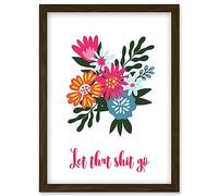 Funny Bathroom Wall Art Floral Let That Shit Go Toilet Sign Bathroom Yoga Room Decor Artwork Framed Wall Art Print A4