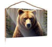 Funny Bathroom Wall Art Golden Bear In The Forest Wooden Sign Bar Signs For Man Cave Office Decor(23X35CM)