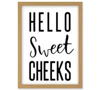 Funny Bathroom Wall Art Hello Sweet Cheeks Cheeky Toilet Sign Artwork Framed Wall Art Print A4