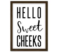 Funny Bathroom Wall Art Hello Sweet Cheeks Cheeky Toilet Sign Artwork Framed Wall Art Print A4
