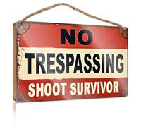 Funny Bathroom Wall Art No Trespassing: Shoot On Sight Wooden Sign Bar Signs For Man Cave Office Decor(15X28CM)