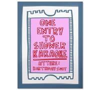 Funny Bathroom Wall Art Pink and Blue Retro Bathroom Signs Wall Decor Poster One Entry to Shower Karaoke Prints for Restroom Toilet 08x10inch Unframed
