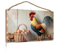 Funny Bathroom Wall Art Rooster And Basket Of Fresh Eggs Wooden Sign Bar Signs For Man Cave Office Decor(15X28CM)