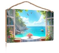 Funny Bathroom Wall Art Seaside View from The Window Wooden Sign Bar Signs for Man Cave Office Decor(23X35CM)