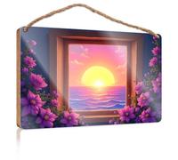 Funny Bathroom Wall Art Sunset Serenity Through The Window Wooden Sign Bar Signs For Man Cave Office Decor(15X28CM)
