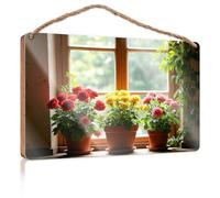 Funny Bathroom Wall Art Three Potted Roses By The Window Wooden Sign Bar Signs For Man Cave Office Decor(20X30CM)