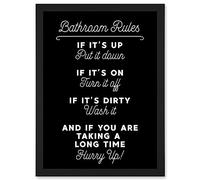 Funny Bathroom Wall Art Toilet Rules Sign Funny Decor Artwork Framed Wall Art Print A4