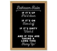 Funny Bathroom Wall Art Toilet Rules Sign Funny Decor Artwork Framed Wall Art Print A4 Artery8 Light Oak One Size