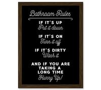 Funny Bathroom Wall Art Toilet Rules Sign Funny Decor Artwork Framed Wall Art Print A4
