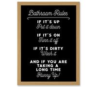 Funny Bathroom Wall Art Toilet Rules Sign Funny Decor Artwork Framed Wall Art Print A4 Artery8 Light Oak One Size