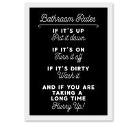 Funny Bathroom Wall Art Toilet Rules Sign Funny Decor Artwork Framed Wall Art Print A4 Artery8 White One Size