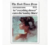 Funny Bathroom Wall Art, Trendy Bathroom Newspaper Print Poster, Quote An "Everything Shower" Cures The Sunday Blues Woman Pictures Wall Decor, Girly Apartment College Dorm Art 12x16in Unframed