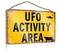 Funny Bathroom Wall Art UFO Activity Area: A Mysterious Sign Wooden Sign Bar Signs for Man Cave Office Decor(23X35CM)