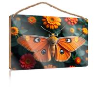 Funny Bathroom Wall Decor Sign Wood A Butterfly with Orange Wings Sits On Flowers Restroom Sign Funny Quote Wood Plaque(20X30CM)