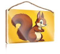 Funny Bathroom Wall Decor Sign Wood A Cute Cartoon Squirrel with A Big Bushy Tail Restroom Sign Funny Quote Wood Plaque(23X35CM)