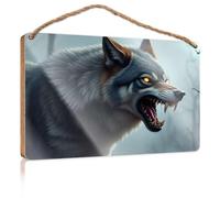 Funny Bathroom Wall Decor Sign Wood A Fierce Wolf with Glowing Eyes Restroom Sign Funny Quote Wood Plaque(20X30CM)