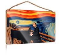 Funny Bathroom Wall Decor Sign Wood A Man in A Suit Plays A Grand Piano Against A Swirling, Colorful Background Our Home Signs for Home Decor Front Door Hanging D(23X35CM)