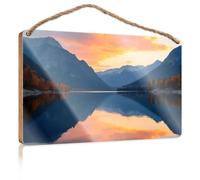 Funny Bathroom Wall Decor Sign Wood A Serene Lake Surrounded By Mountains Reflects The Vibrant Colors of A Sunset Restroom Sign Funny Quote Wood Plaque(23X35CM)