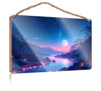 Funny Bathroom Wall Decor Sign Wood A Serene Night Scene with A Full Moon Reflecting On A Calm Lake Restroom Sign Funny Quote Wood Plaque(20X30CM)