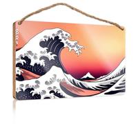 Funny Bathroom Wall Decor Sign Wood A Stylized Wave Crashing Against A Mountain Range Under A Vibrant Sunset Sky Summer Gifts Hanging Decor Door(20X30CM)