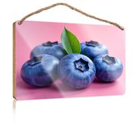 Funny Bathroom Wall Decor Sign Wood Five Blueberries with One Leaf On Top Restroom Sign Funny Quote Wood Plaque(15X28CM)