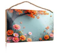 Funny Bathroom Wall Decor Sign Wood Flowers, Butterflies, and A Tree Branch with Orange Blossoms Summer Gifts Hanging Decor Door(20X30CM)