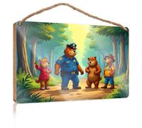 Funny Bathroom Wall Decor Sign Wood Four Cartoon Bears in Forest Setting Restroom Sign Funny Quote Wood Plaque(20X30CM)