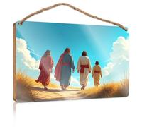 Funny Bathroom Wall Decor Sign Wood Four People Walking On A Path in The Desert Our Home Signs for Home Decor Front Door Hanging D(15X28CM)