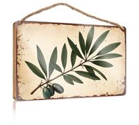 Funny Bathroom Wall Decor Sign Wood Olive Branch with Green Olives Summer Gifts Hanging Decor Door(23X35CM)