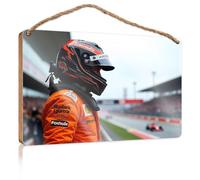 Funny Bathroom Wall Decor Sign Wood Racing Driver in Orange Suit with Sponsor Logos Our Home Signs for Home Decor Front Door Hanging D(23X35CM)