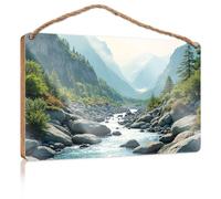 Funny Bathroom Wall Decor Sign Wood Rocks Line A River Flowing Through A Mountain Valley Our Home Signs for Home Decor Front Door Hanging D(20X30CM)