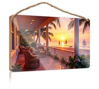 Funny Bathroom Wall Decor Sign Wood Sunset View from A Beachside Porch Our Home Signs for Home Decor Front Door Hanging D(20X30CM)