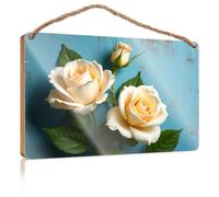 Funny Bathroom Wall Decor Sign Wood Three White Roses On A Blue Background Our Home Signs for Home Decor Front Door Hanging D(20X30CM)