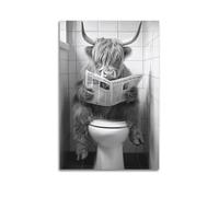 Funny Bathroom Wall_ Highland Cow Sitting on The Toilet Reading A Newspaper_ Funny Bathroom Wall Decor_ Funny Animal Print_ Ai Art-1_3 Poster Decorative Painting Canvas Wall Posters And Art Picture Pr