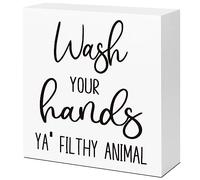 Funny Bathroom Wood Block Signs,Wash Your Hands YA' Filthy Animal Wooden Box Sign for Bathroom Shelf Toilet Restroom Home Tabletop Desk Decor,Rustic Bathroom Sign Decor 5x5 Inch