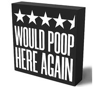 Funny Bathroom Wooden Box Sign Plaque Would Poop Here Again Wood Box Sign Rustic Art Home Bathroom Shelf Desk Decor5x5 inch