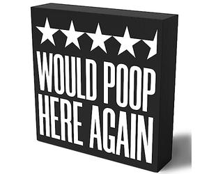 Funny Bathroom Wooden Box Sign Plaque Would Poop Here Again Wood Box Sign Rustic Art Home Bathroom Shelf Desk Decor5x5 inch
