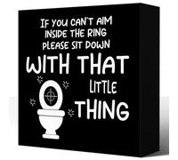 Funny Bathroom Wooden Box Signs,If You Can't Aim Inside the Ring Please Sit down with That Little Thing Wood Block Sign,Humorous Barthroom Signs for Toilet Shelf Desk Decor 5x5 Inch