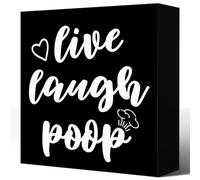Funny Bathroom Wooden Box Signs,Live Laugh Poop Bathroom Sign,Humorous Wood Signs for Barthroom Shelf Toilet Tabletop Desk Decor 5x5 Inch