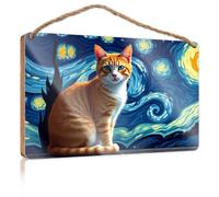 Funny Bathroom Wooden Hanging A Ginger Cat Against A Swirling Starry Night Background Door Sign for Bedroom Funny Wooden Signs(20X30CM)